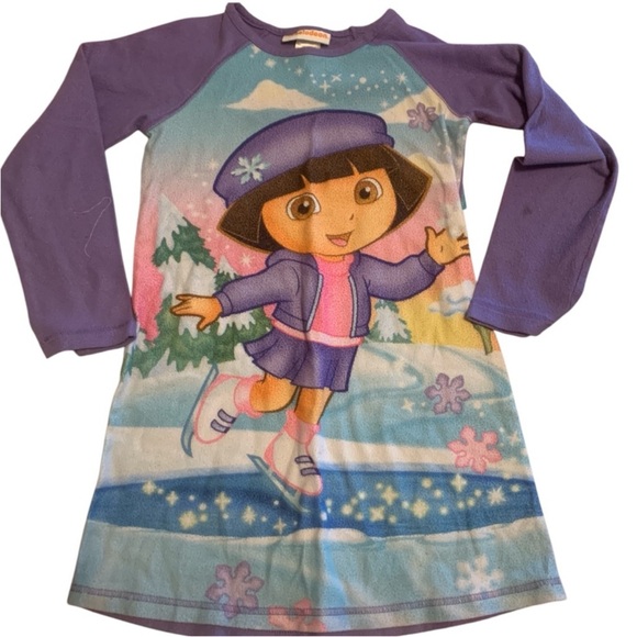 Dora the Explorer Purple Kids Long Sleeve Fleece Nightgown Size M - Picture 1 of 4